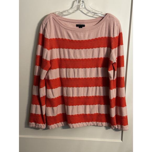 Tommy Hilfiger Pink Striped Pullover Lace Trim Sweater Preppy Beach Resortwear - Picture 1 of 7
